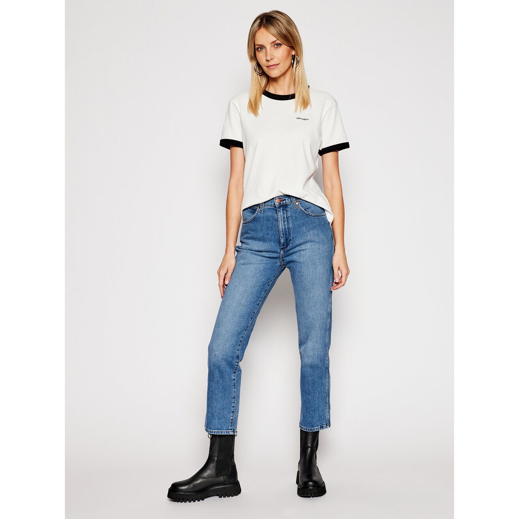 Wrangler Тишърт Ringer W7S0DRXV6 Бял Relaxed Fit - Pepit.bg