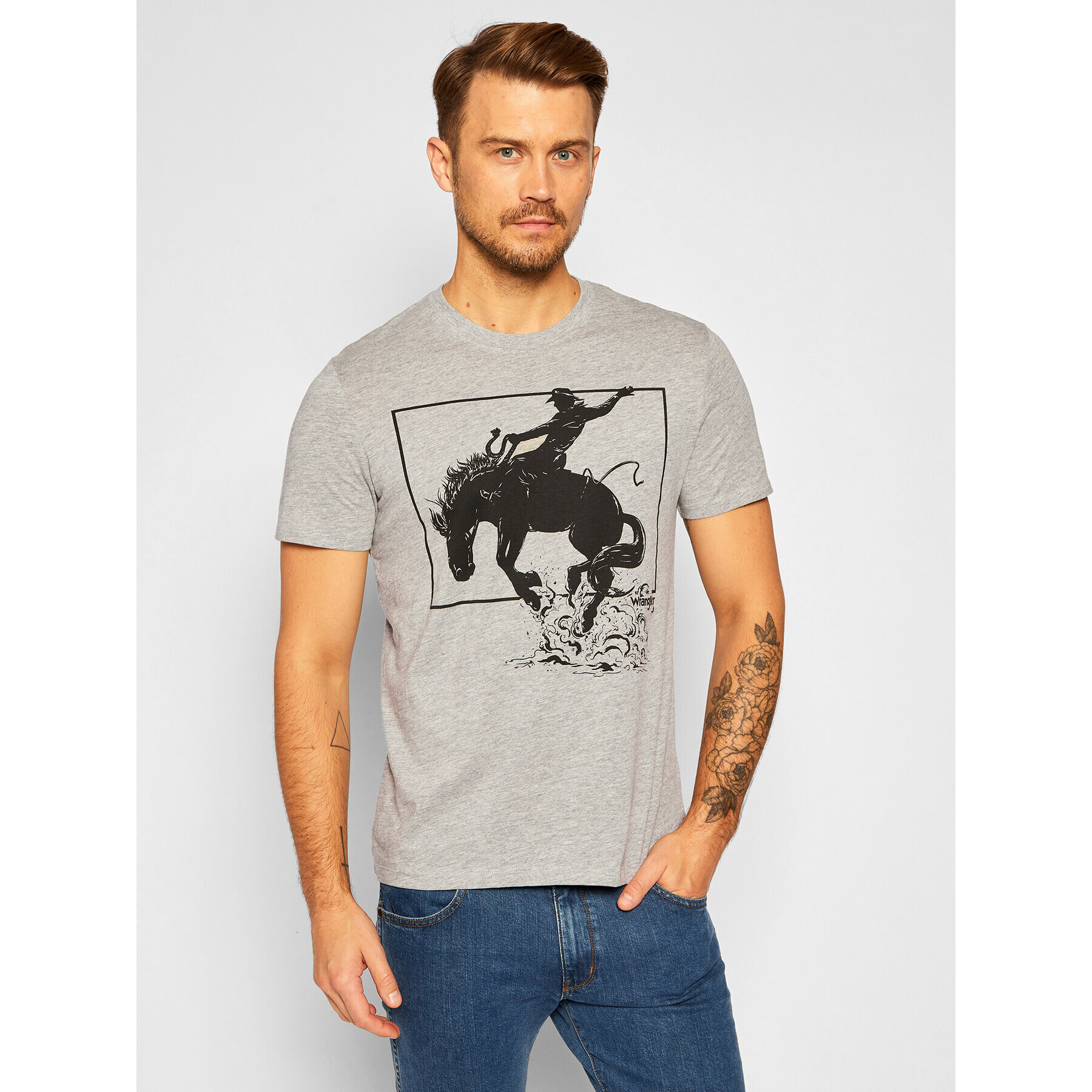 Wrangler Тишърт Ss Graphic Horse W7H1D3X37 Сив Regular Fit - Pepit.bg