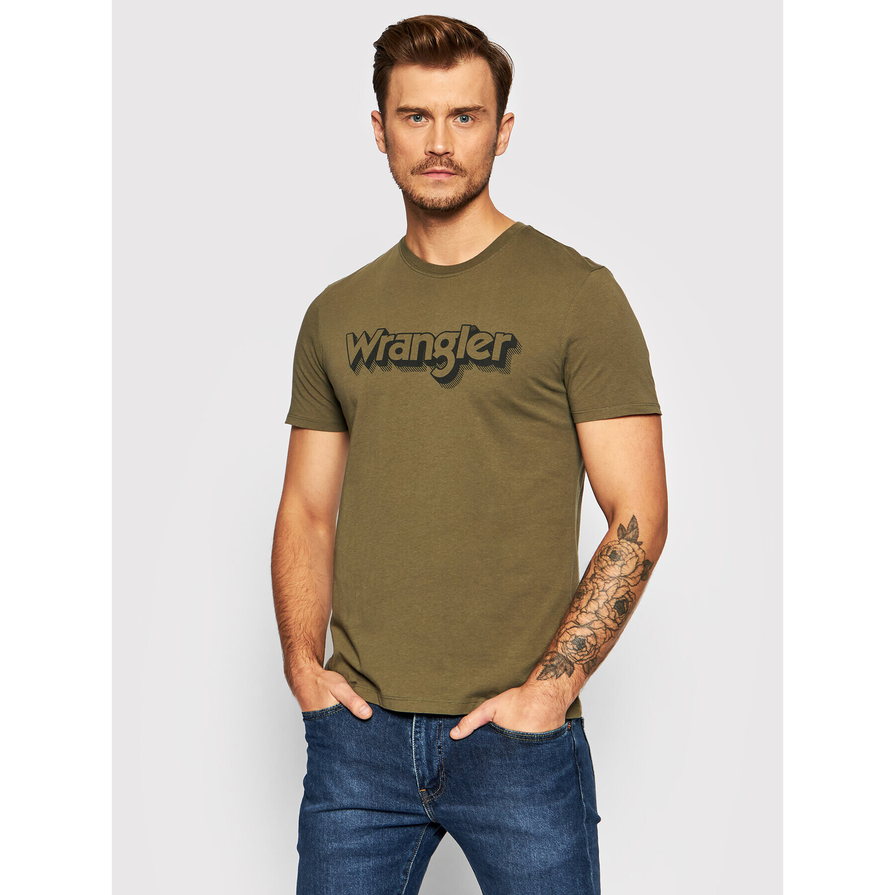 Wrangler Тишърт Ss Logo Tee W7J4D3XIX Зелен Regular Fit - Pepit.bg