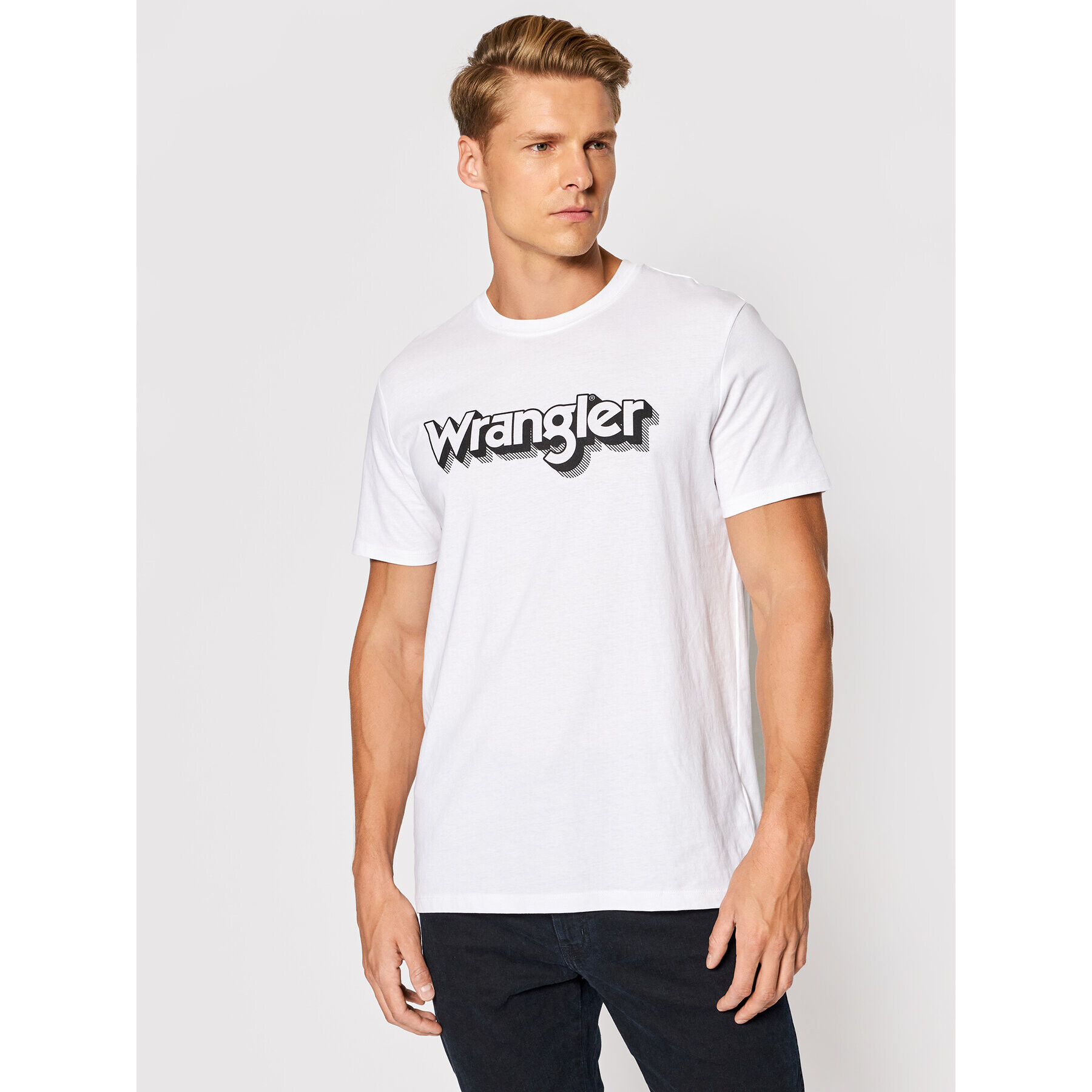 Wrangler Тишърт Ss Logo W7J4D3989 Бял Regular Fit - Pepit.bg