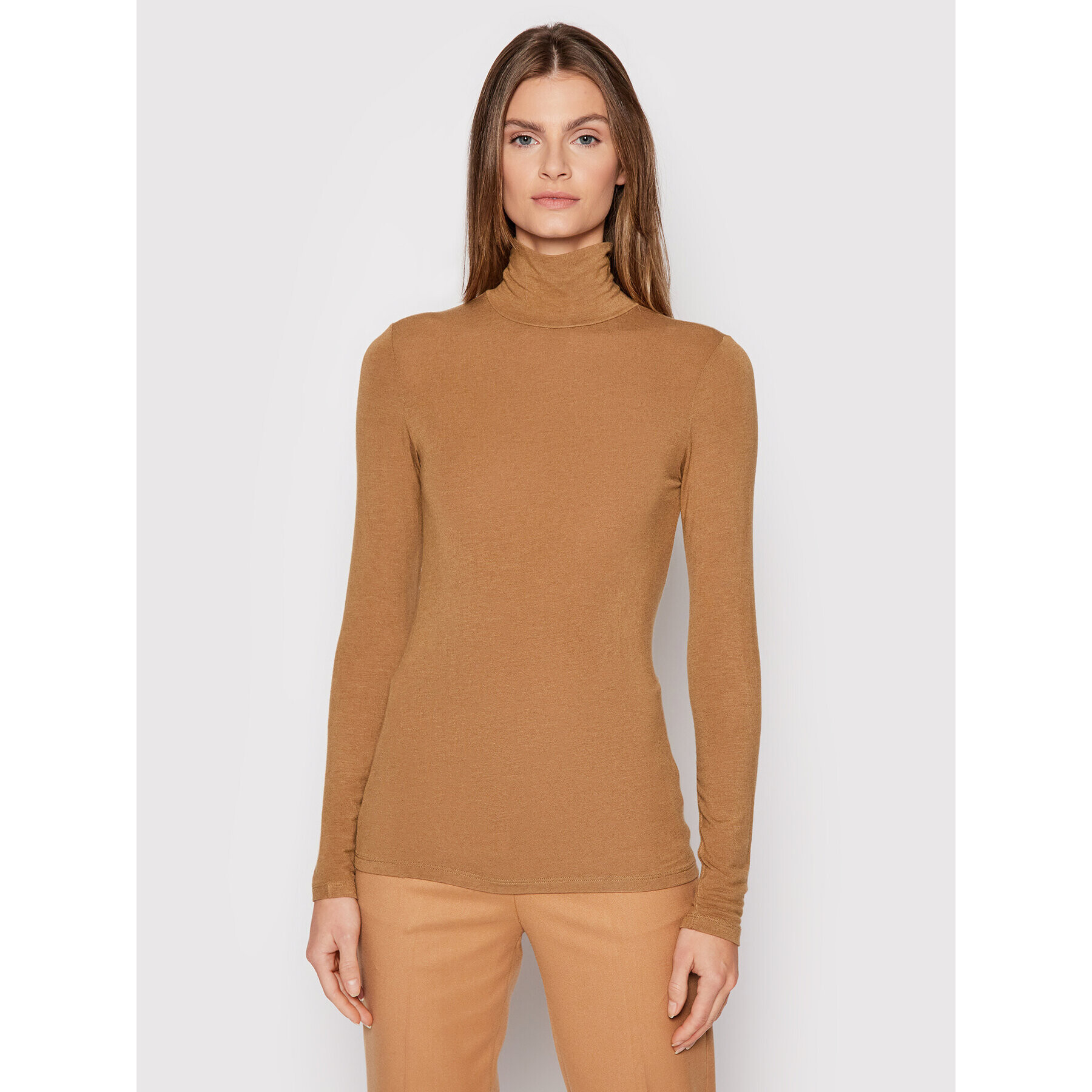YAS Поло Woola 26024678 Кафяв Slim Fit - Pepit.bg