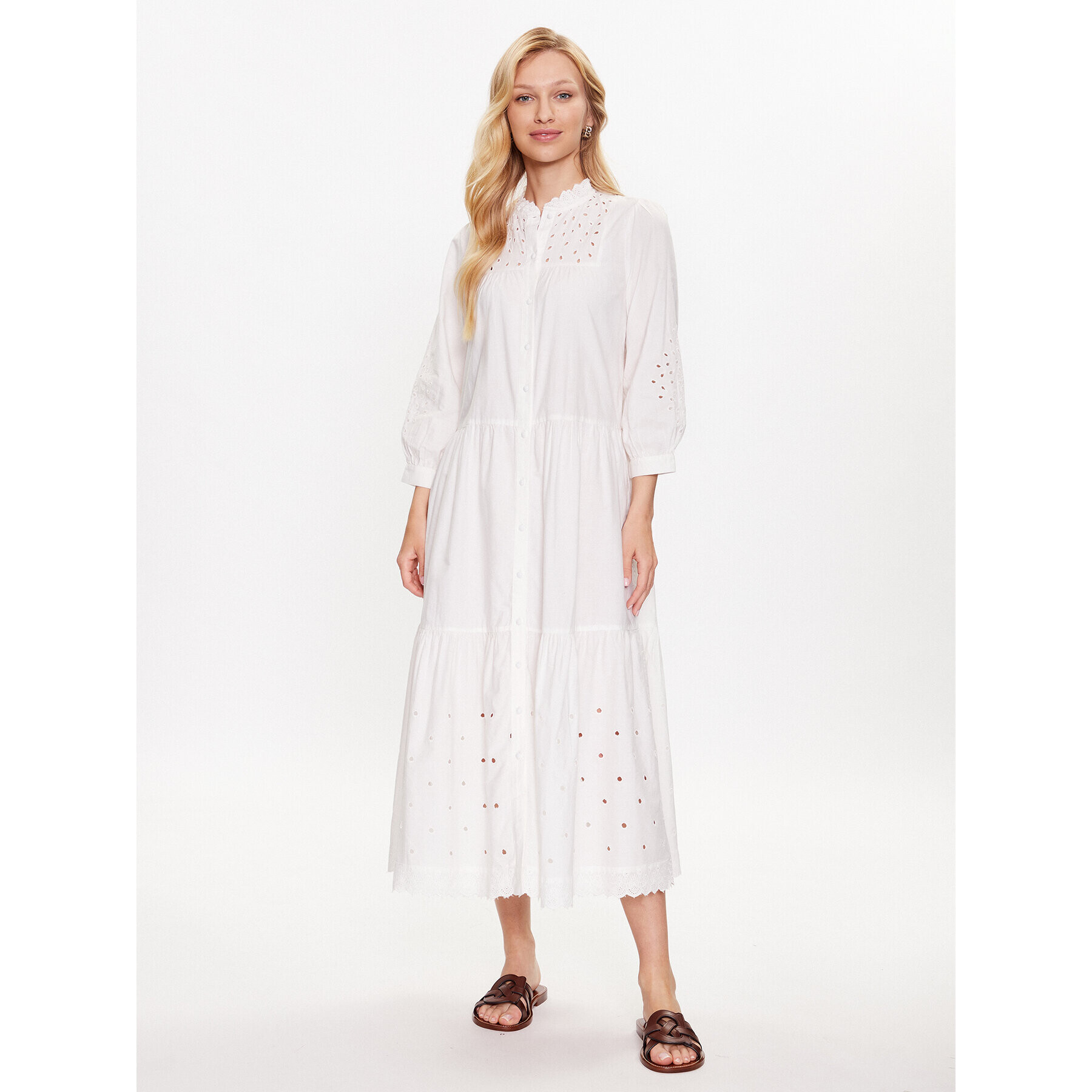 YAS Рокля тип риза Violetta 26026286 Бял Relaxed Fit - Pepit.bg