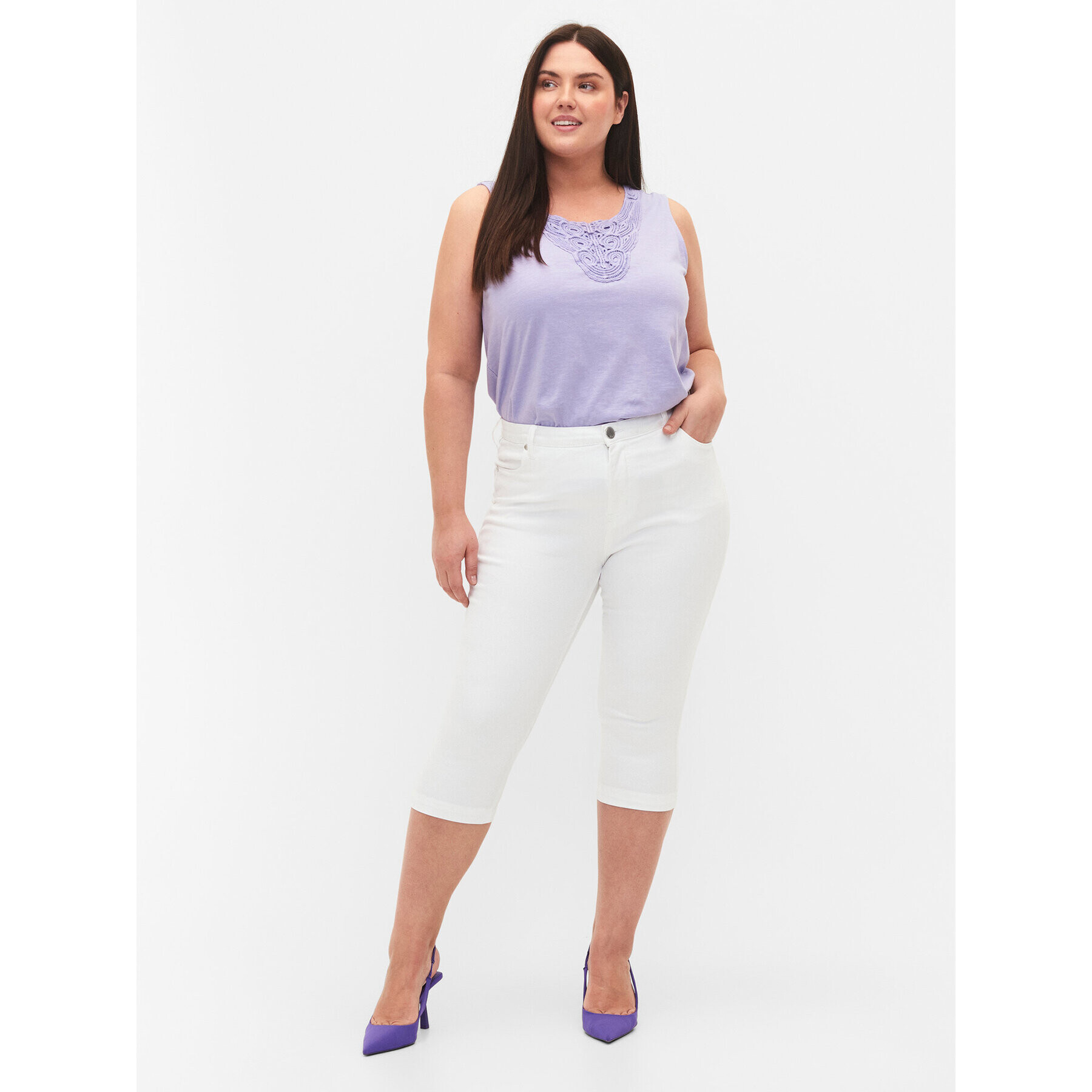 Zizzi Дънкови шорти O10305H Бял Slim Fit - Pepit.bg