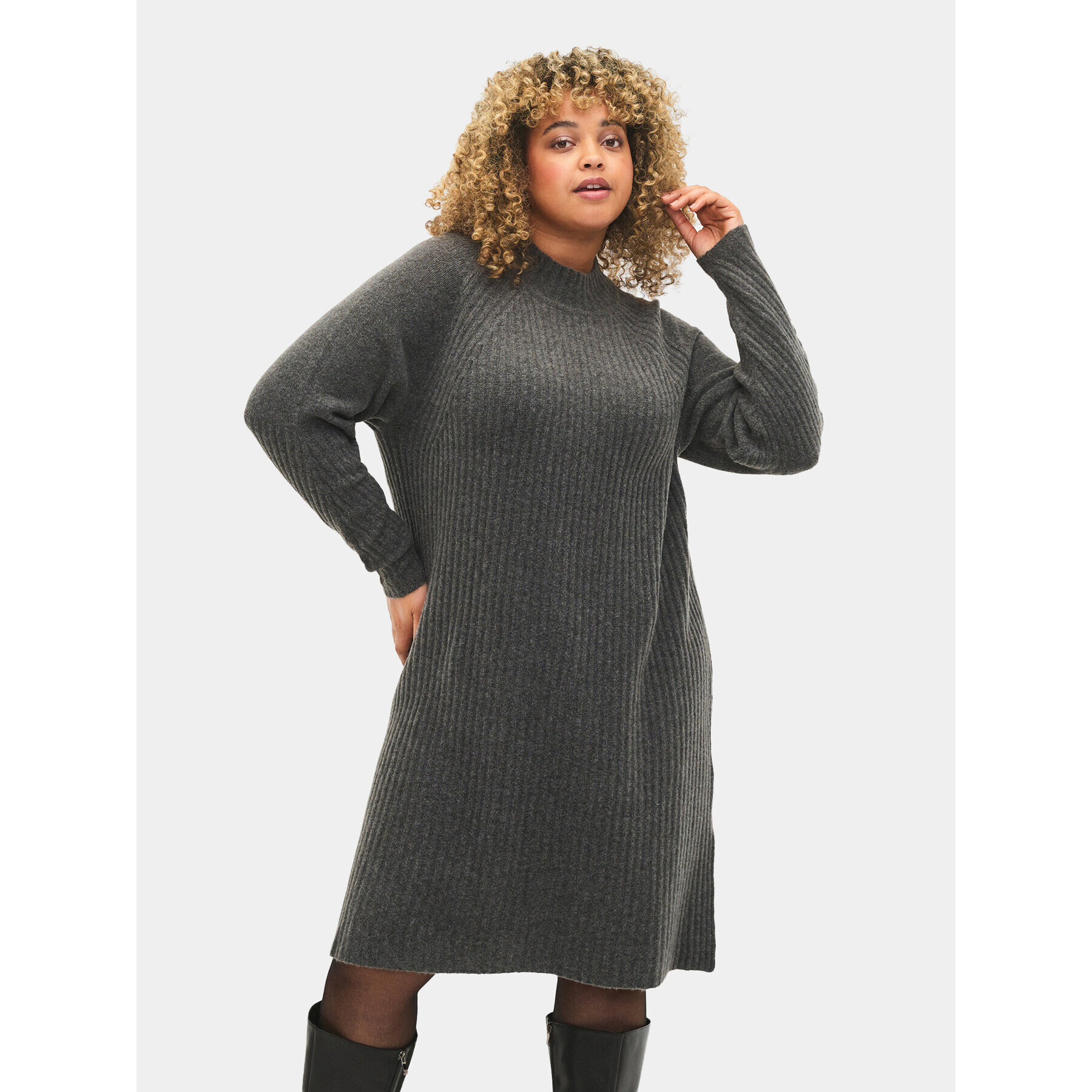 Zizzi Плетена рокля M61087J Сив Regular Fit - Pepit.bg