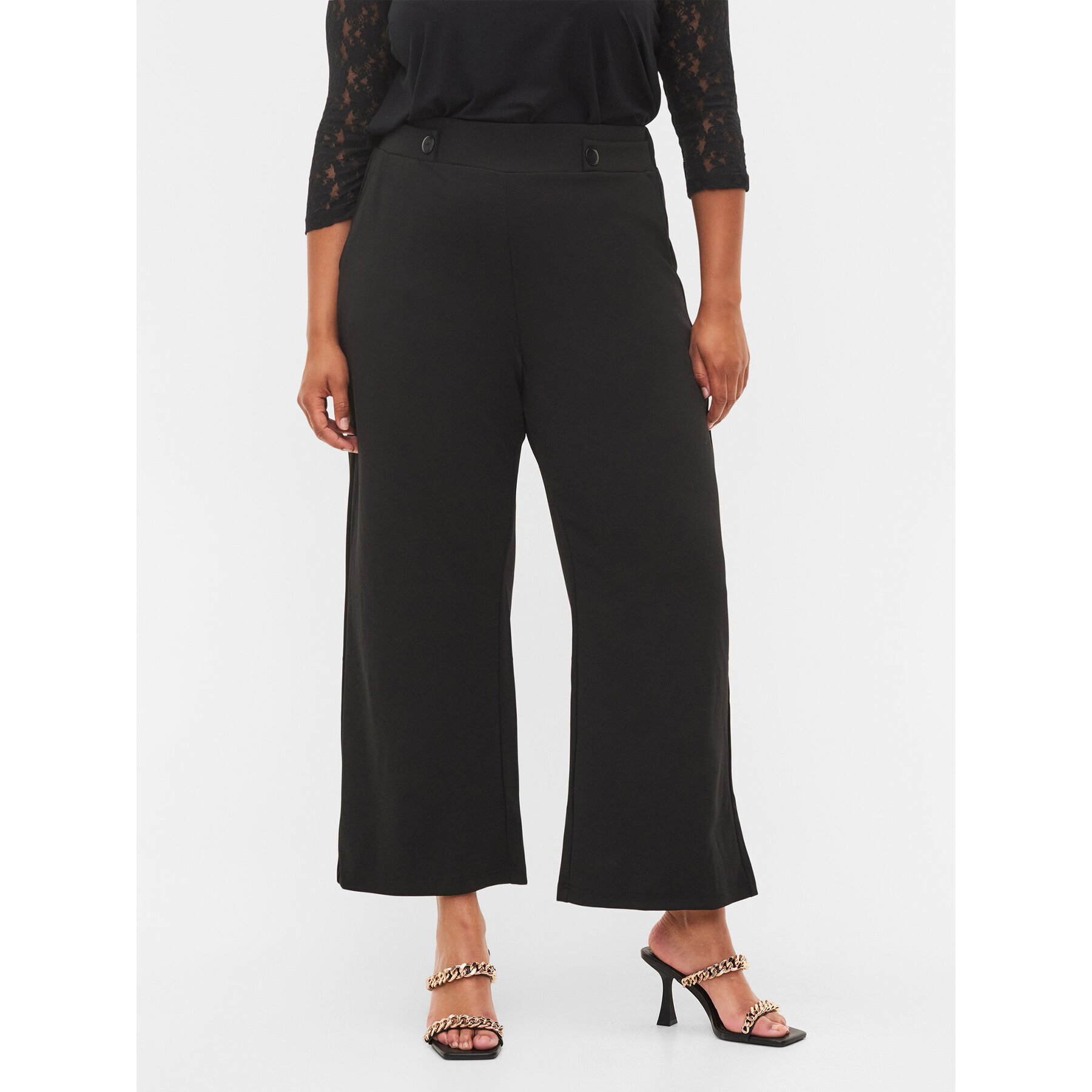 Zizzi Текстилни панталони V90132A Черен Loose Fit - Pepit.bg