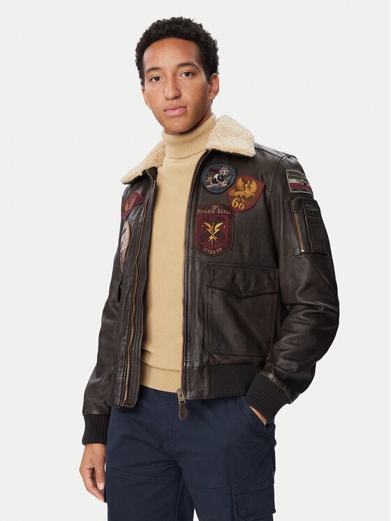 Aeronautica Militare Кожено яке 262PN0968U100839 Regular Fit
