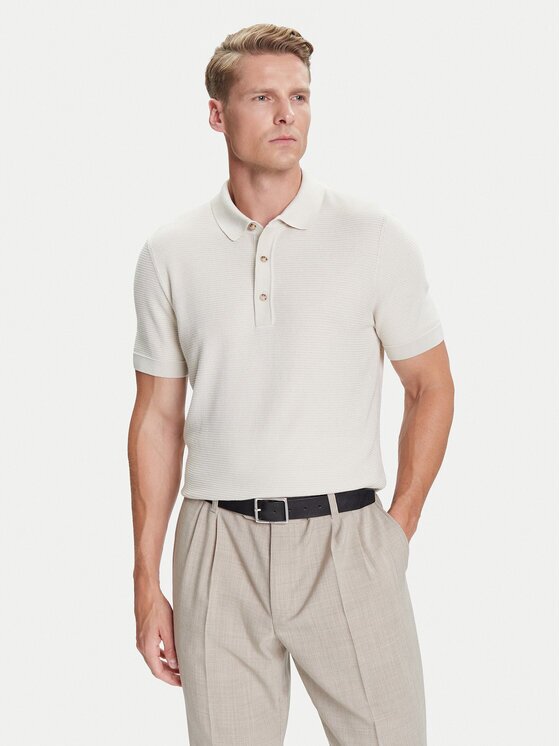 BOSS Тениска с яка и копчета H-Iannotti 50543148 Regular Fit