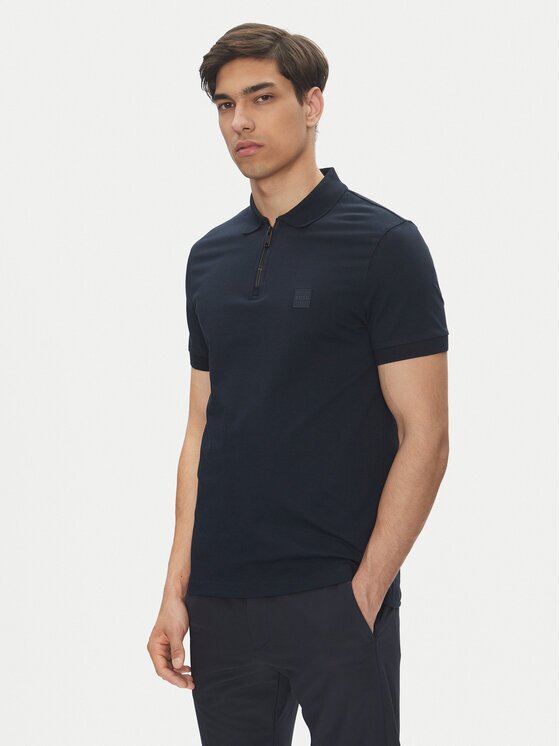BOSS Тениска с яка и копчета Passerzip 50537507 Slim Fit