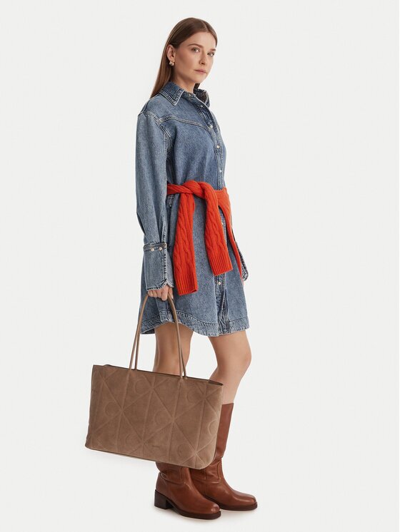 Calvin Klein Дамска чанта Emblem Aop Embossed Suede Tote LV04F3334G