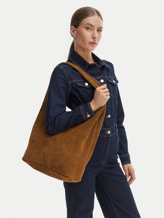 Calvin Klein Дамска чанта Slouchy Suede Leather Medium Bag LV04F3597G
