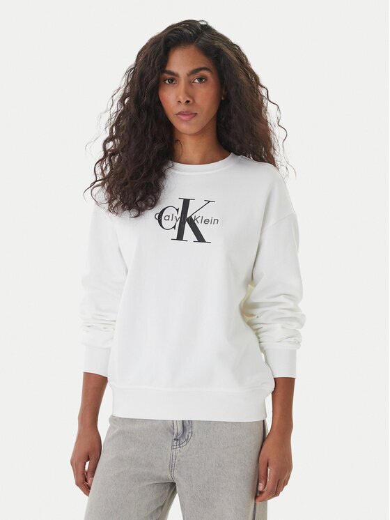 Calvin Klein Jeans Суитшърт Monologo LV047B234G Бял Relaxed Fit
