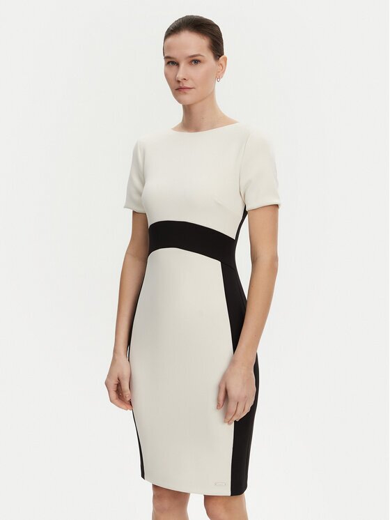 Calvin Klein Коктейлна рокля K20K208161 Екрю Slim Fit