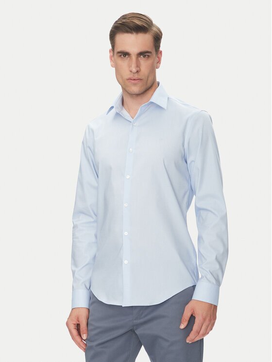 Calvin Klein Риза LV019EU017 Светлосиньо Slim Fit