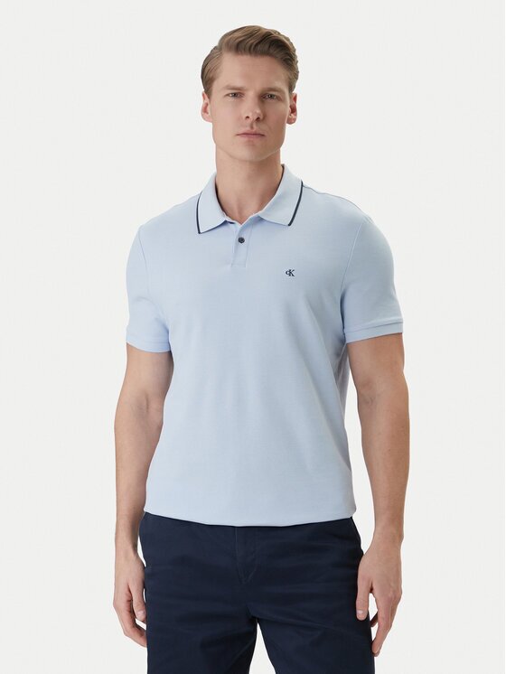 Calvin Klein Тениска с яка и копчета LV04LC239G Екрю Regular Fit