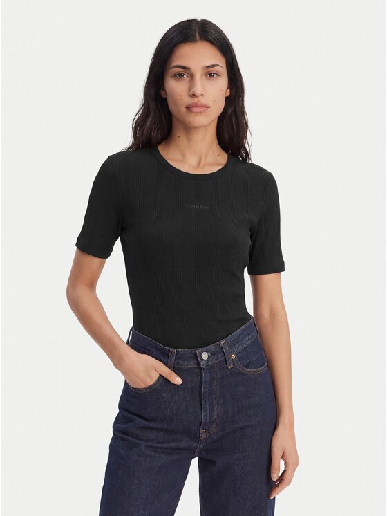 Calvin Klein Тишърт Varigated LV044F211G Екрю Slim Fit