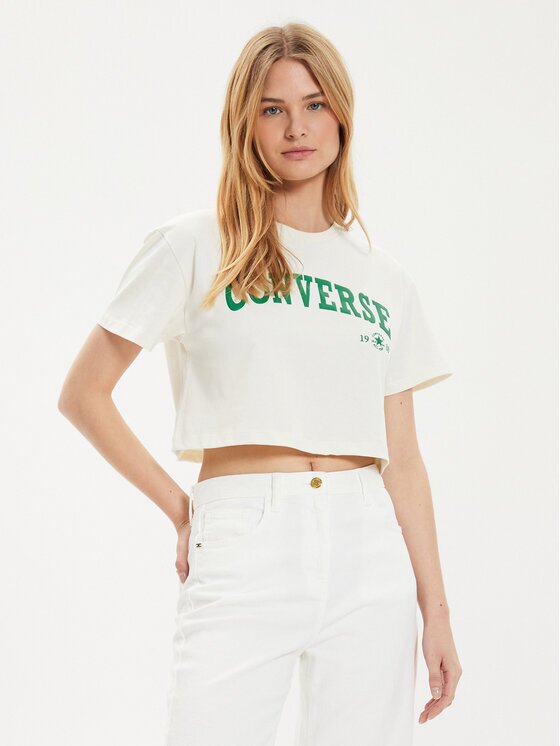 Converse Тишърт W Retro Chuck Cropped Tee 10027151-A03 Екрю Regular Fit