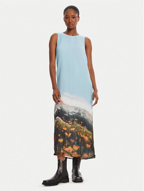 Desigual Ежедневна рокля Plisado Paisaje 25WWVW07 Светлосиньо Regular Fit