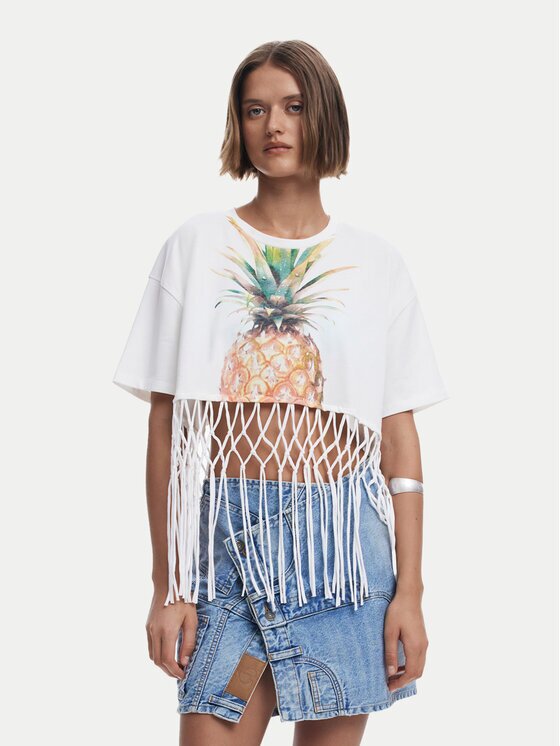 Desigual Тишърт 25SWTKAN Екрю Regular Fit