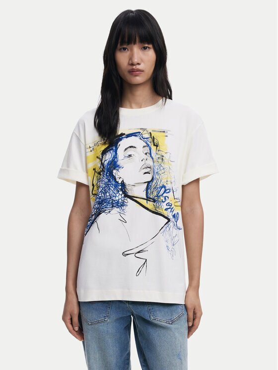 Desigual Тишърт Portrait 25WWTK05 Loose Fit