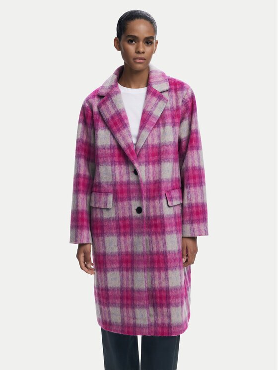 Desigual Вълнено палто Pinkcheck 25WWEW15 Regular Fit