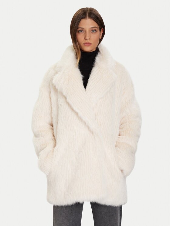 Eleh Кожено палто Bianco Panna EFW250385 Екрю Regular Fit