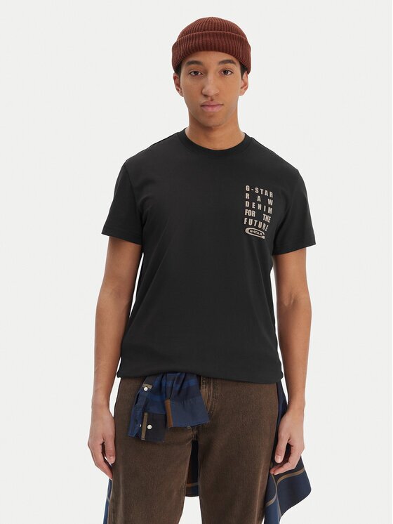 G-Star Raw Тишърт Text Chest D25968-C506 Черен Regular Fit