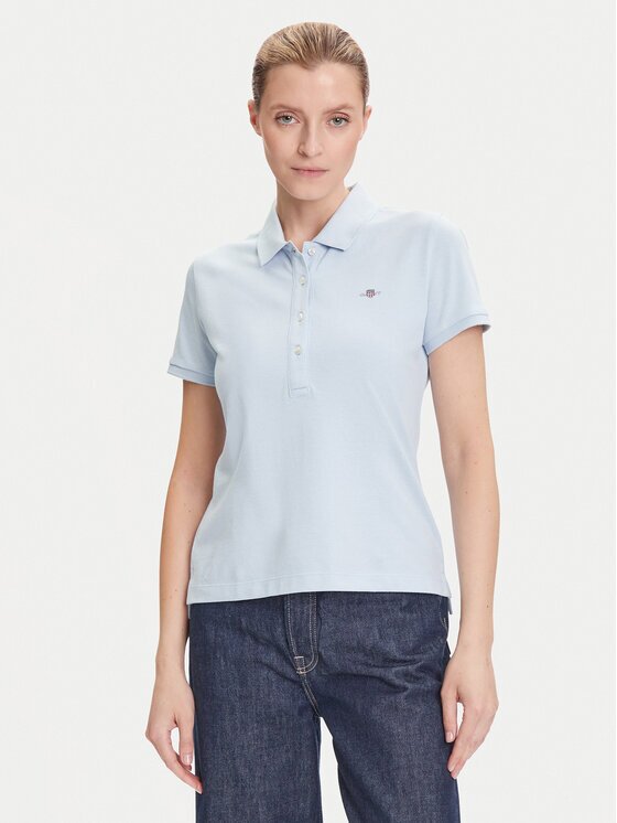 Gant Тениска с яка и копчета Sheild 4200870 Светлосиньо Slim Fit