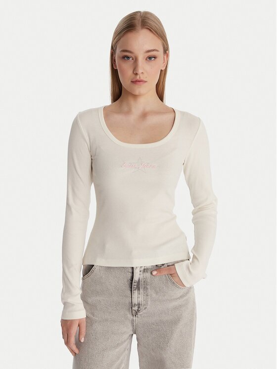 Guess Jeans Блуза W6RP24 KA0H1 Екрю Slim Fit