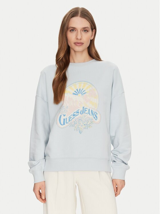 Guess Jeans Суитшърт W5GQ16 K68I4 Светлосиньо Regular Fit