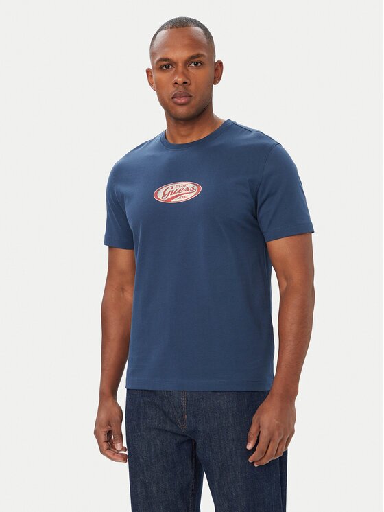 Guess Jeans Тишърт M6YI06 K3649 Тъмносин Regular Fit