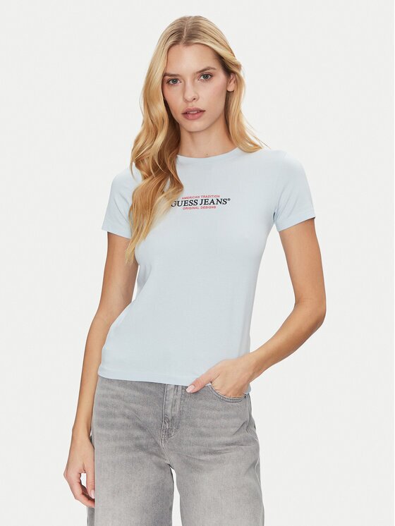 Guess Jeans Тишърт W4YI03 J1314 Светлосиньо Slim Fit
