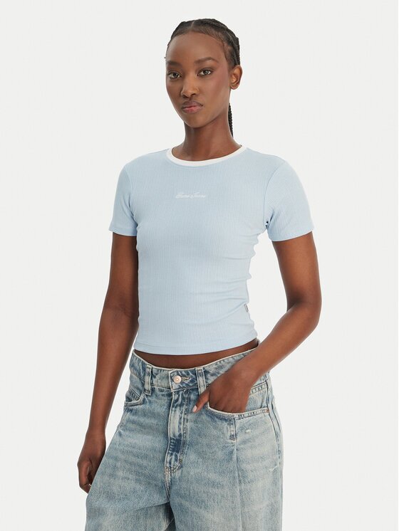 Guess Jeans Тишърт W6GPA9 KF641 Светлосиньо Slim Fit