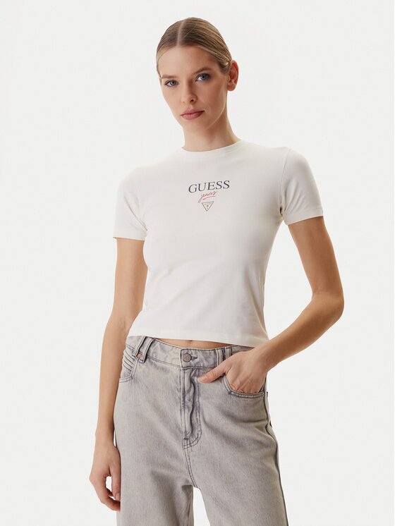 Guess Jeans Тишърт W6RI15 J1314 Екрю Regular Fit