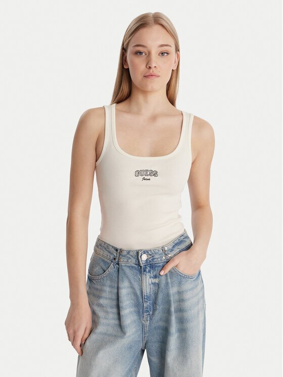 Guess Jeans топ W6RP20 KA0H1 Екрю Slim Fit