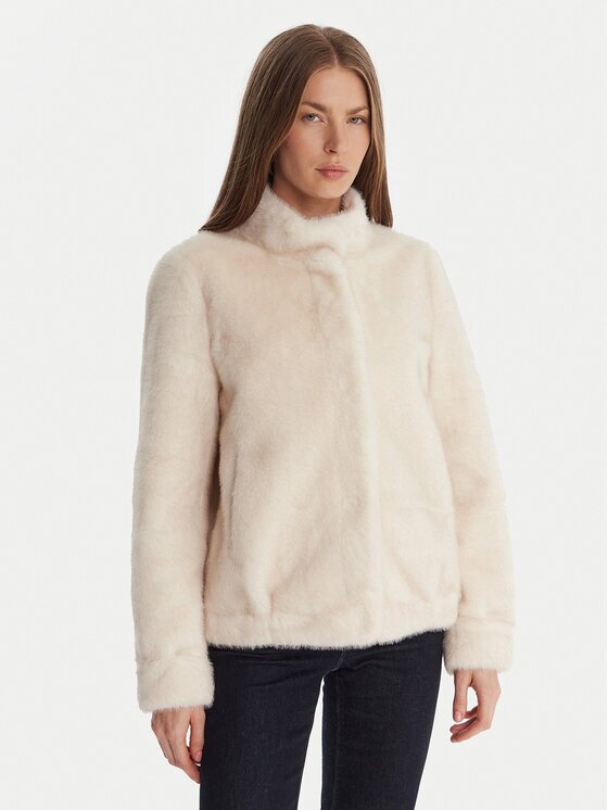 Guess Кожено палто W5BL64 W3920 Екрю Regular Fit