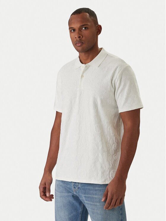 Guess Тениска с яка и копчета M6RP25 KCFE2 Екрю Regular Fit