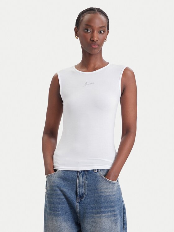 Guess топ W6YP1 7K3881 Бял Slim Fit