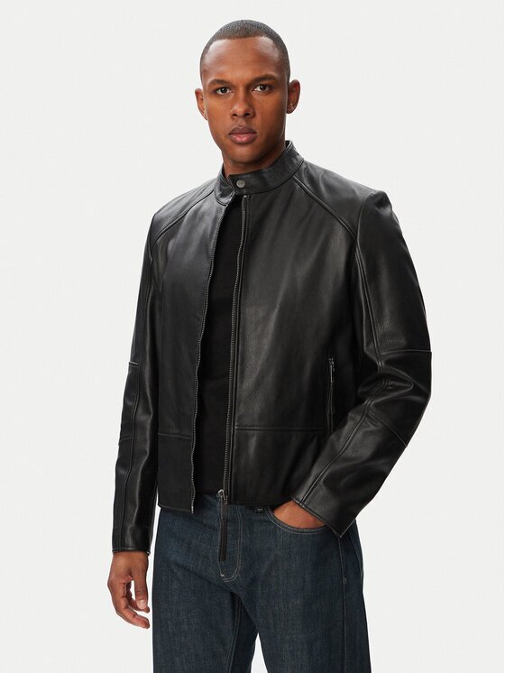 HUGO Кожено яке Likos 50564039 Slim Fit