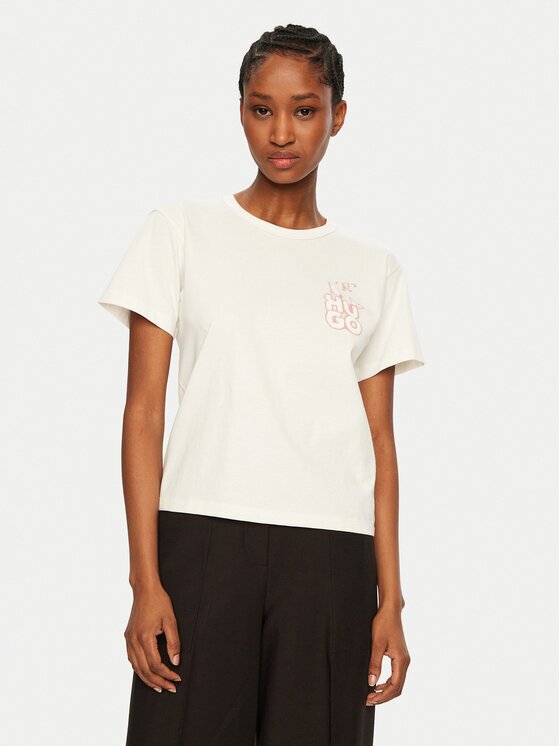 HUGO Тишърт Destrel_1 50534246 Екрю Regular Fit