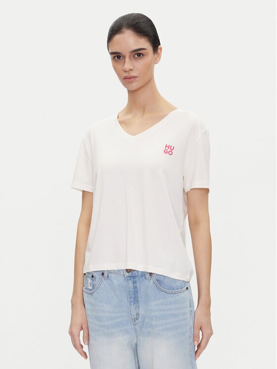 HUGO Тишърт Nika_T-Shirt 50540046 Екрю Regular Fit