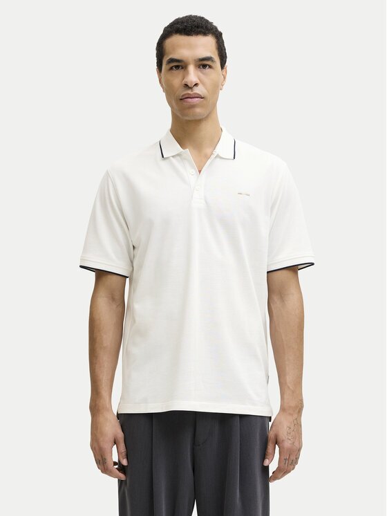Jack & Jones Тениска с яка и копчета Blualves 12274681 Екрю Regular Fit