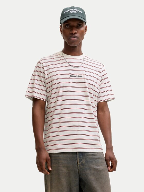Jack & Jones Тишърт Norrebro Stripe 12291021 Екрю Regular Fit