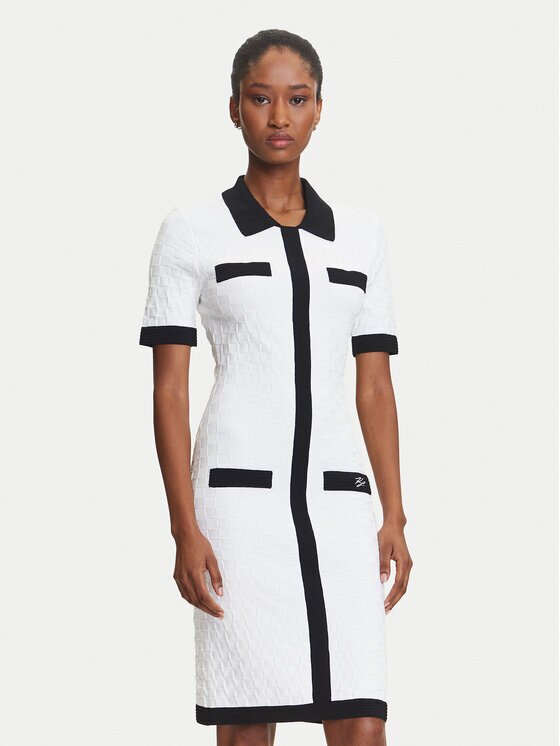 Karl Lagerfeld Плетена рокля A3W13036 Екрю Slim Fit