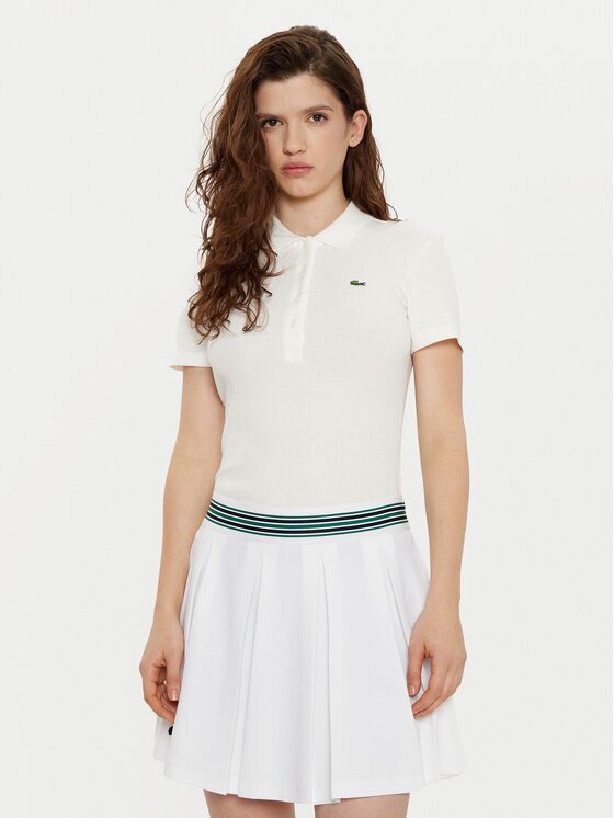 Lacoste Тениска с яка и копчета DF5377 Екрю Slim Fit