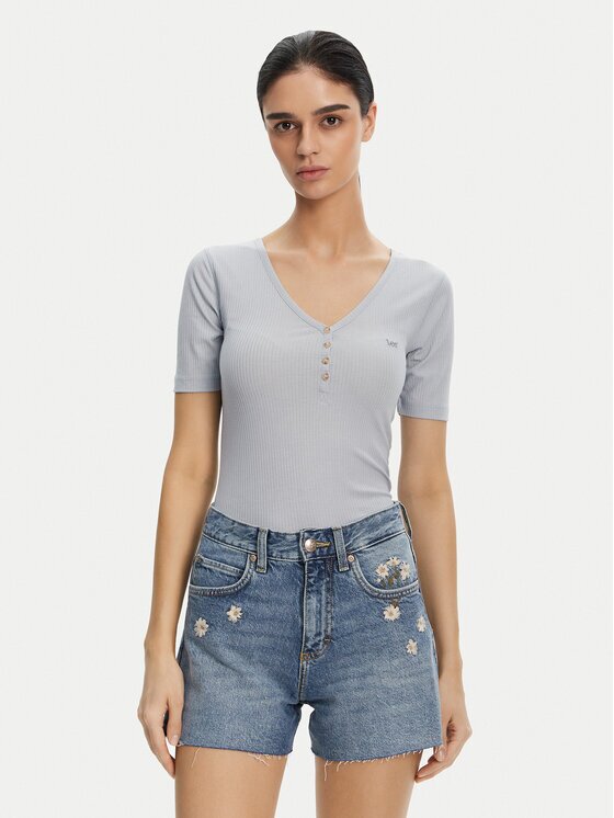 Lee Тишърт Henley 112363830 Светлосиньо Slim Fit