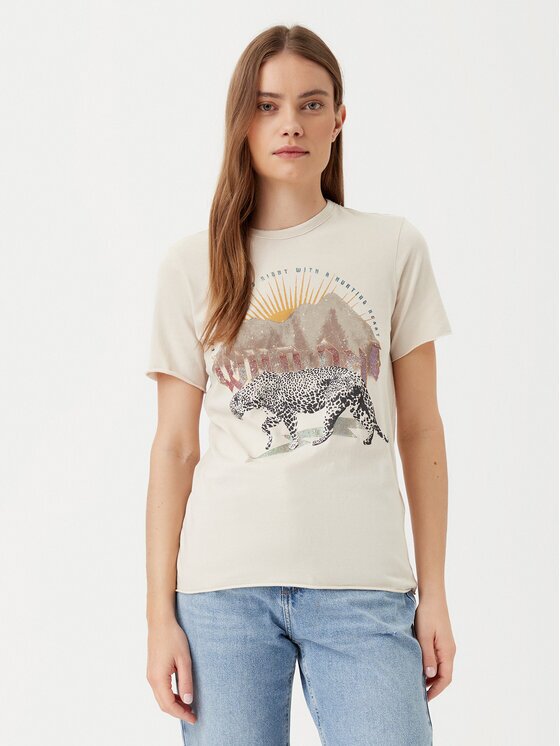 Only Тишърт Lucy 15307412 Екрю Regular Fit