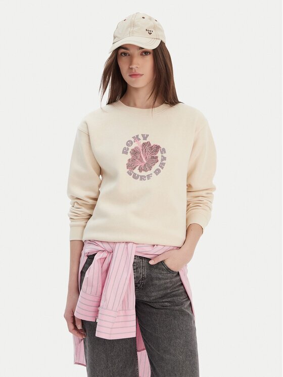 Roxy Суитшърт Surf Stoked Crew Brushed Vint ERJFT05018 Екрю Regular Fit