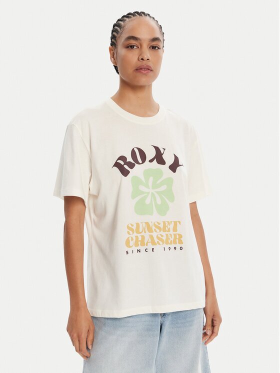 Roxy Тишърт Hangloose Poster ERJZT06018 Екрю Regular Fit