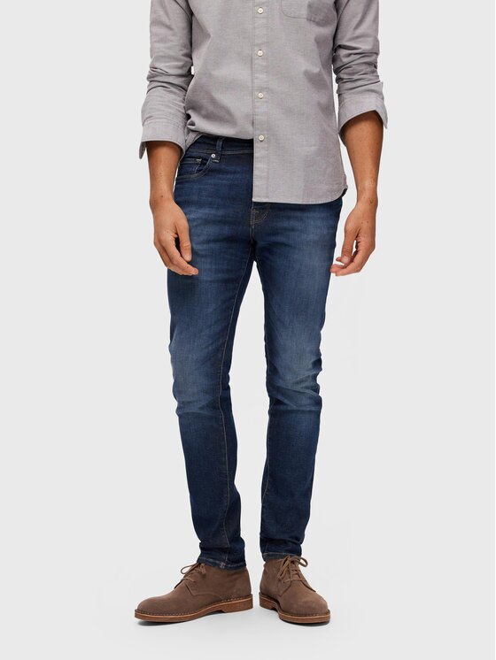 Selected Homme Дънки Leon 16088264 Тъмносин Slim Fit