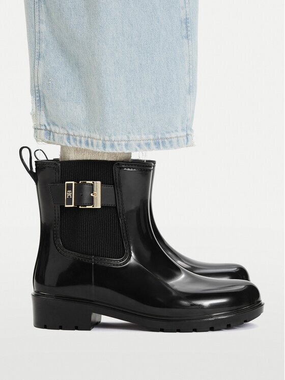 Tommy Hilfiger Гумени ботуши Th Buckle Glossy Ankle Rain Boot FW0FW09543